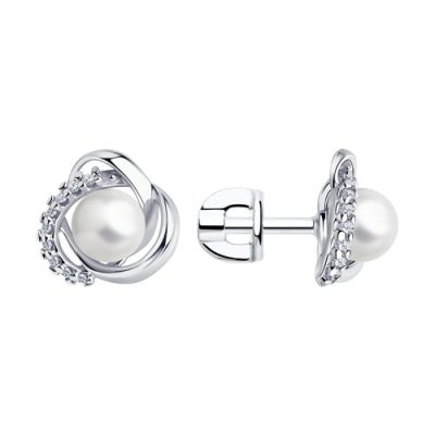 Серьги из серебра с жемчугом и фианитами (Арт.94-122-01158-1)