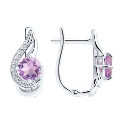 Серьги из серебра с аметистами и фианитами (Арт.94-320-00555-3)