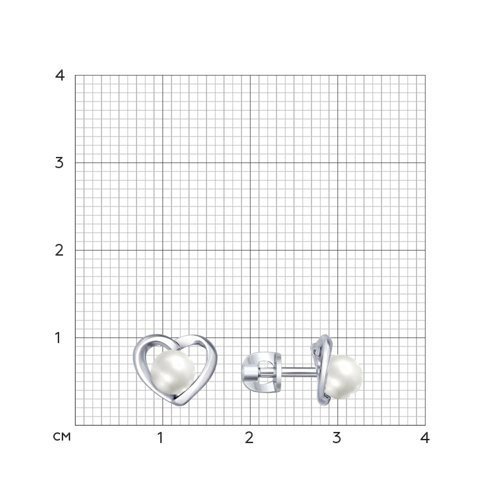 Серебряные серьги-пусеты с жемчугом «Сердечное очарование» (арт. 94022192)