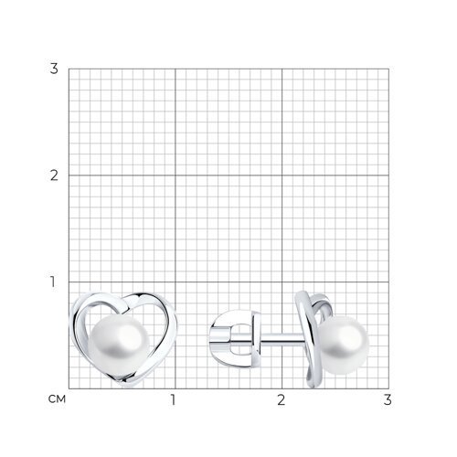 Серебряные серьги-пусеты с жемчугом «Сердечное очарование» (арт. 94022192)