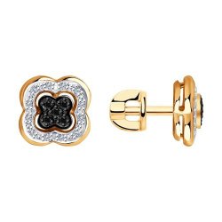 Серьги из золота с бесцветными и чёрными бриллиантами (Арт.7020058)