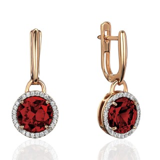 Серьги золотые с гранатом и фианитами «New Colour Flame» Estet (арт.01С3115335-1)