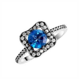 Кольцо серебряное с топазом и фианитами «Spring Shine» Fresh Jewelry (арт.CZ-R00928-X-WB-LB-X-W)