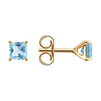 Серьги пусеты золотые пробы 585 с топазом (Арт.727437)