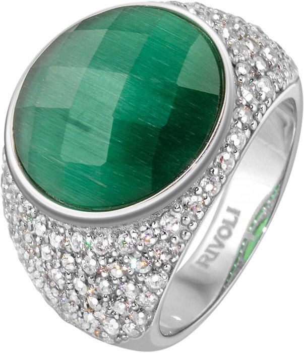 Кольцо из серебра с кошачим глазом и куб. цирконием (Арт.fhr-1-h-45-s)