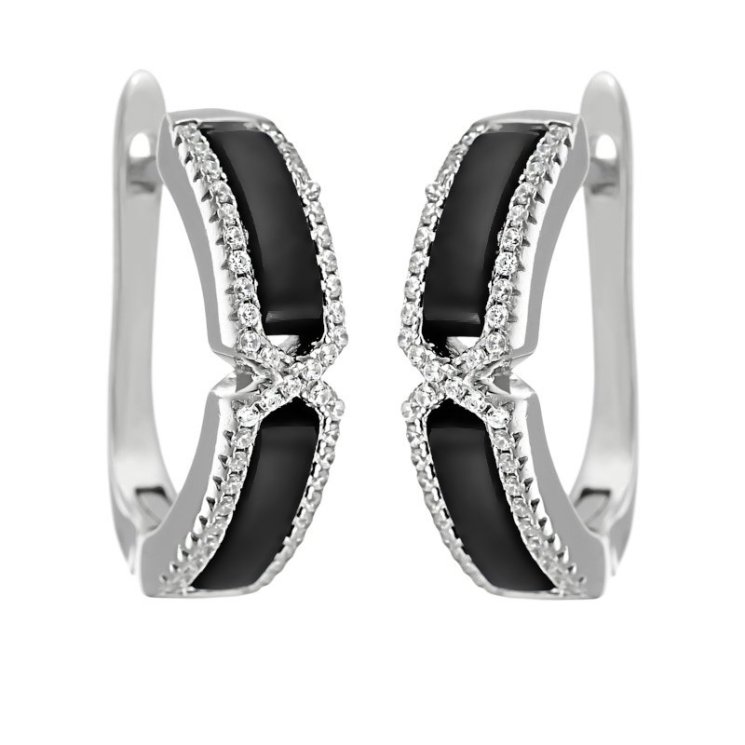 Серьги из серебра с керамикой и куб. цирконием (Арт.tm-e00622-b-w-x-x-w)