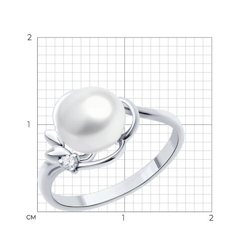 Кольцо из серебра с жемчугом и фианитом (Арт.92014448)