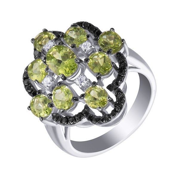 Кольцо из белого золота с бриллиантом и хризолитом (Арт.r01318k_ko_db_pd_wg)