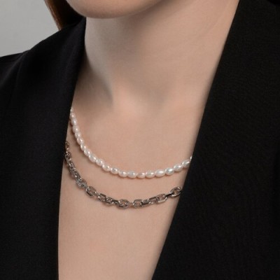 Колье из серебра с жемчугом «Дуэт Барокко» Соколов (арт.92070078)