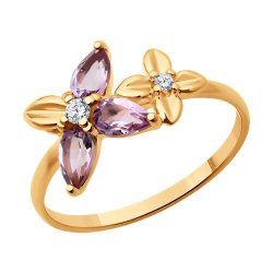 Кольцо из золочёного серебра с аметистами и фианитами (Арт.93-310-02061-2)