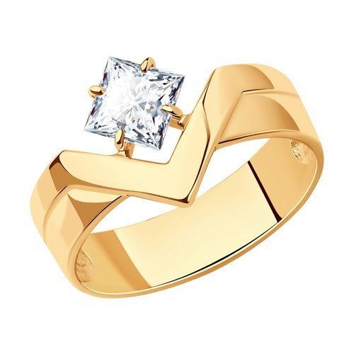 Кольцо из золочёного серебра с фианитом (Арт.93010884)