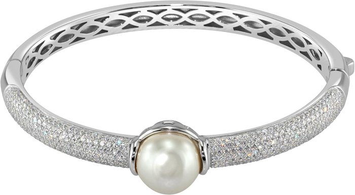 Браслет из серебра с жемчугом и куб. цирконием (Арт.aab-2-12-2-s)