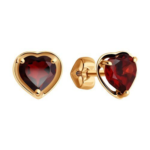 Серьги-пусеты из золота 585 с гранатом «Алое Сердце» Соколов (арт.51-322-01323-2)