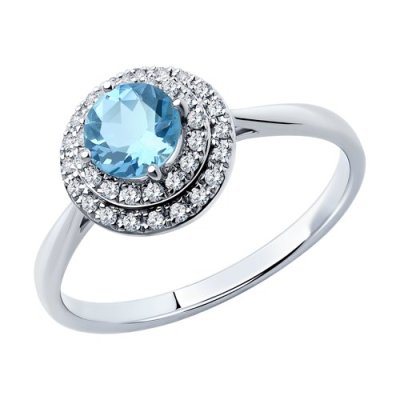 Кольцо из белого золота с аквамарином и бриллиантами «Полярное Сияние» SOKOLOV (арт.6014)