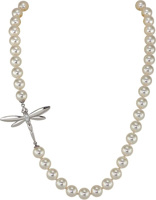 Ожерелье из серебра с жемчугом и куб. цирконием (Арт.l25-df28-s-1)