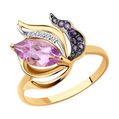 Кольцо золото 585 с аметистом «Лиловый Лотос» Соколов (арт.716492)