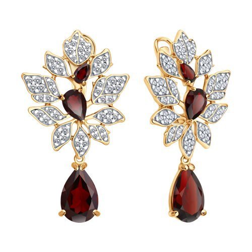 Серьги из золочёного серебра с гранатами и фианитами (Арт.93-320-00855-1)