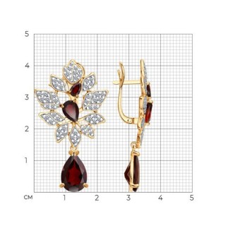 Серьги из золочёного серебра с гранатами и фианитами «Алая Орхидея» SOKOLOV (арт.93-320-00855-1)