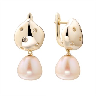 Серьги с жемчугом и фианитами «Baroque Glow» серебро 925 Fresh Jewelry (арт.PI-E420-12-X-L-PN-X-W)