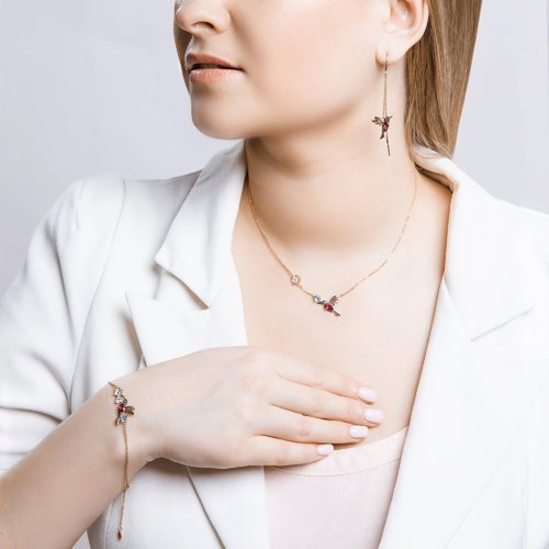 Браслет золотой пробы 585 с миксом камней (Арт.750284)