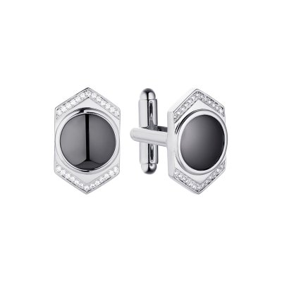 Запонки из серебра с керамикой и фианитом (Арт.tc-cu01376-b-w-x-x-w)