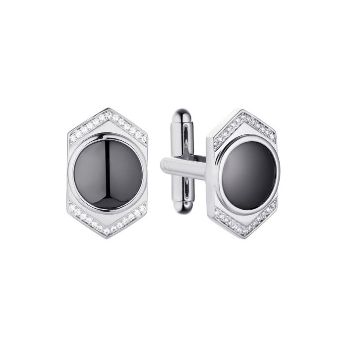Запонки из серебра с керамикой и фианитом (Арт.tc-cu01376-b-w-x-x-w)