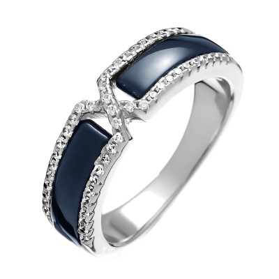 Кольцо серебряное с керамикой и кубическим цирконием «Ceramic Crossline» Fresh Jewelry (арт.TC-R00622-Вl-W-X-X-W)