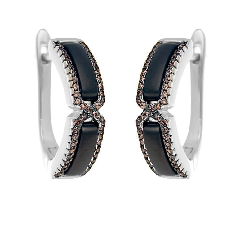Серьги из серебра с керамикой и куб. цирконием (Арт.tm-e00622-b-wb-x-x-db)