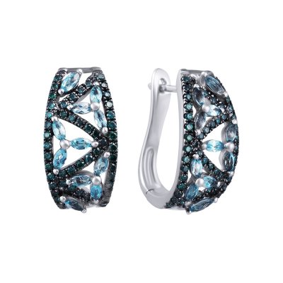 Серьги из белого золота с бриллиантом и топазом (Арт.me31405-bl-swbt_sr_dl_bt_wg)