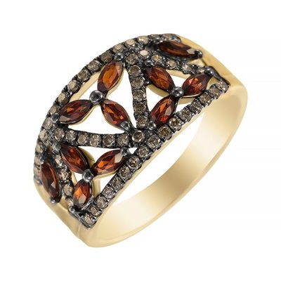 Кольцо из золота с бриллиантом и гранатом (Арт.mr82189-br-rgt-yg_ko_dn_grb_yg)