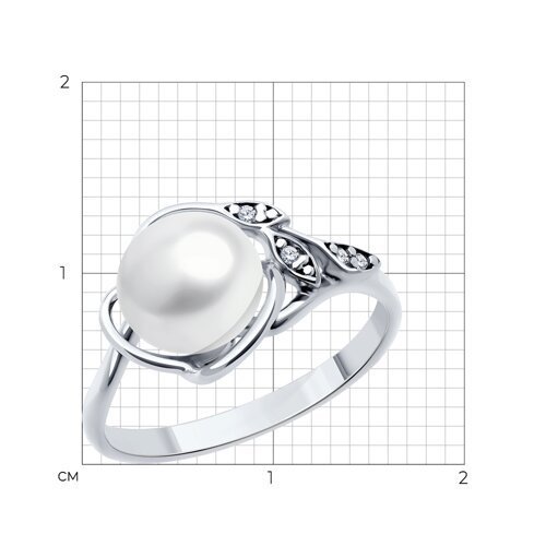 Кольцо из серебра с жемчугом и фианитами (Арт.92014449)