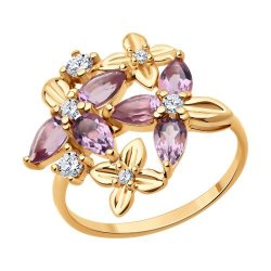 Кольцо из золочёного серебра с аметистами и фианитами (Арт.93-310-02061-4)