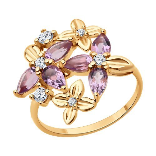 Кольцо из золочёного серебра с аметистами и фианитами (Арт.93-310-02061-4)
