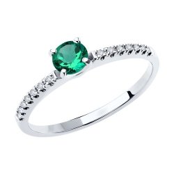 Кольцо из белого золота с бриллиантами и изумрудом (Арт.3010589-3)
