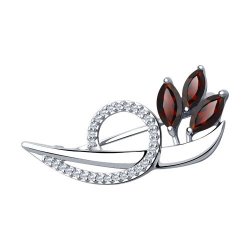 Брошь из серебра с гранатами и фианитами (Арт.94-340-00702-1)