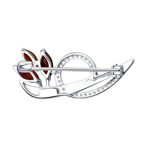 Брошь из серебра с гранатами и фианитами «Алая ветвь» Соколов (арт.0702)