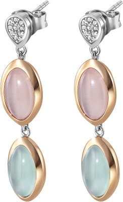 Серьги из серебра с кошачим глазом и куб. цирконием (Арт.fas-2-1-2-r)