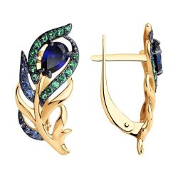 Серьги из золота с синими и зелеными фианитами (Арт.027090)