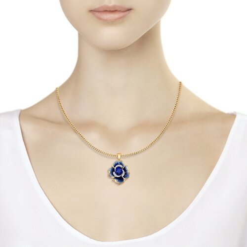 Подвеска из комбинированного золота с эмалью и бриллиантами и сапфиром (Арт.6039029)