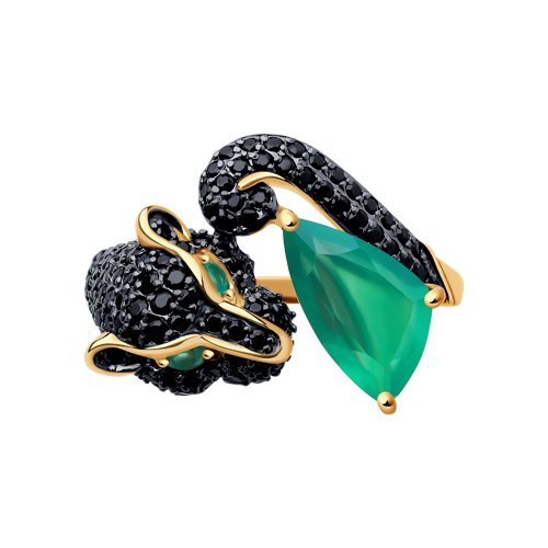 Кольцо золото 585 с агатом и фианитами «Изумрудная Змея» SOKOLOV (арт.715741)