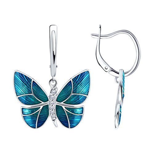 Серьги из серебра с фианитами и эмалью (Арт.94026001)