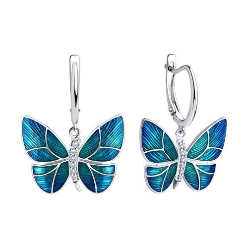 Серьги из серебра с фианитами и эмалью (Арт.94026001)