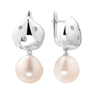 Серьги серебряные с жемчугом и фианитами «Baroque Elegance» Fresh Jewelry (арт.PI-E420-12-X-W-PN-X-W)