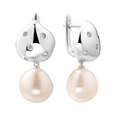 Серьги серебряные с жемчугом и фианитами «Baroque Elegance» Fresh Jewelry (арт.PI-E420-12-X-W-PN-X-W)