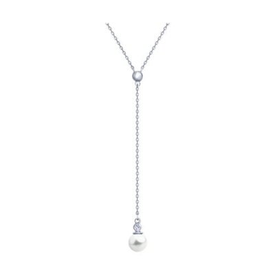 Колье из серебра с жемчугом и фианитом «Линия элегантности» Соколов (арт.94070748)