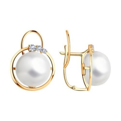 Серьги золотые пробы 585 с жемчугом (Арт.792251)