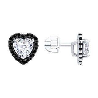 Серьги из серебра с фианитами «Чёрное сердце» Соколов (арт.94-122-00122-1)