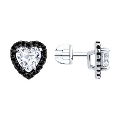 Серьги из серебра с фианитами «Чёрное сердце» Соколов (арт.94-122-00122-1)