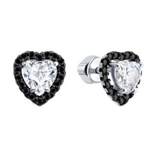 Серьги из серебра с фианитами «Чёрное сердце» Соколов (арт.94-122-00122-1)