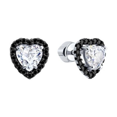 Серьги из серебра с фианитами «Чёрное сердце» Соколов (арт.94-122-00122-1)